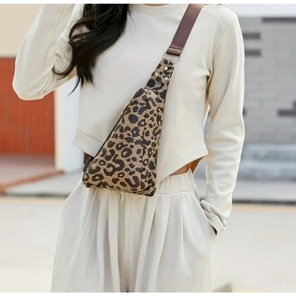 Blessed Leopard Print Faux Leather Triangle Bum Crossbody Bag Adjustable Strap - Picture 6 of 6